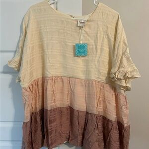 Hayden Colorblock Tiered Ruffle-Sleeve Tunic in Cream, Blush & Mauve